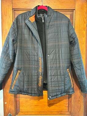 Harley-Davidson Women's Quilted Nylon Puffer Jacket with Orange Stitching